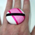 Cocktail Ring - Pink Flash - Extra Large Button