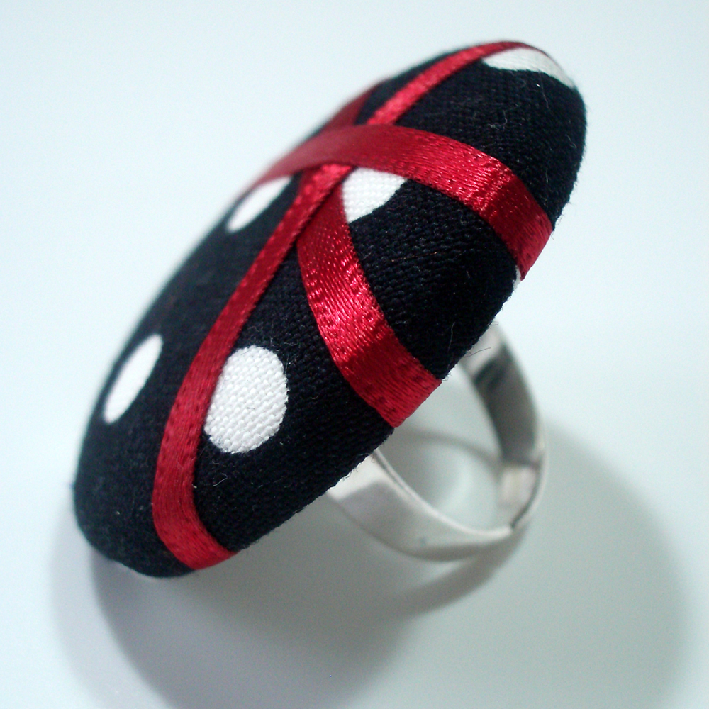 Cocktail Ring - Red Polka - Extra Large Button