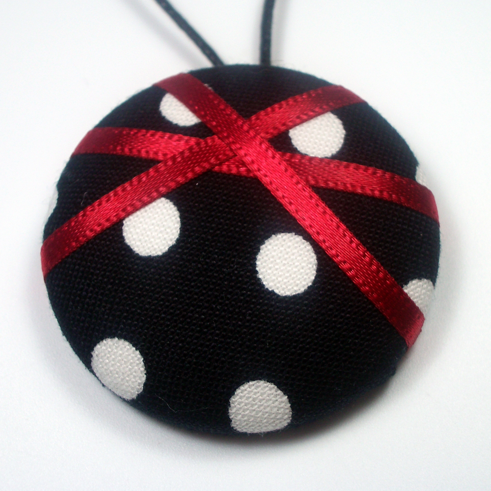 Pendant Necklace - Red Polka - Large Button